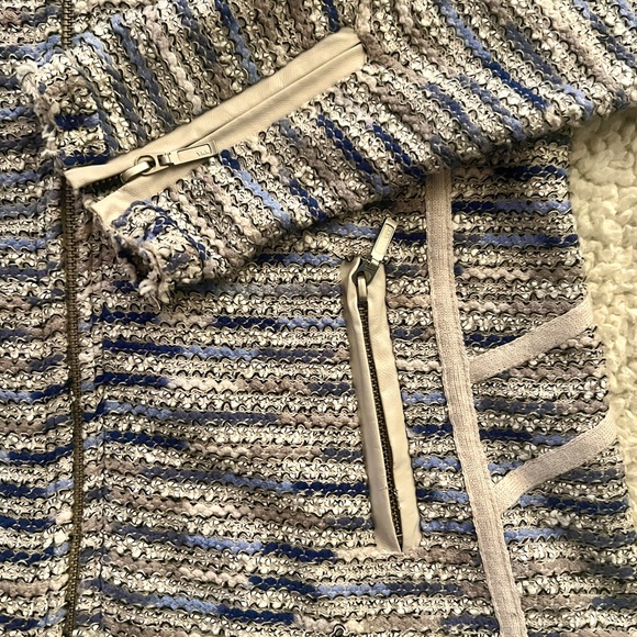 NIC + ZOE Grey & Blue Zip Front Leather Trimmed Knit Jacket! Sz PL! So Chic! - Picture 4 of 5